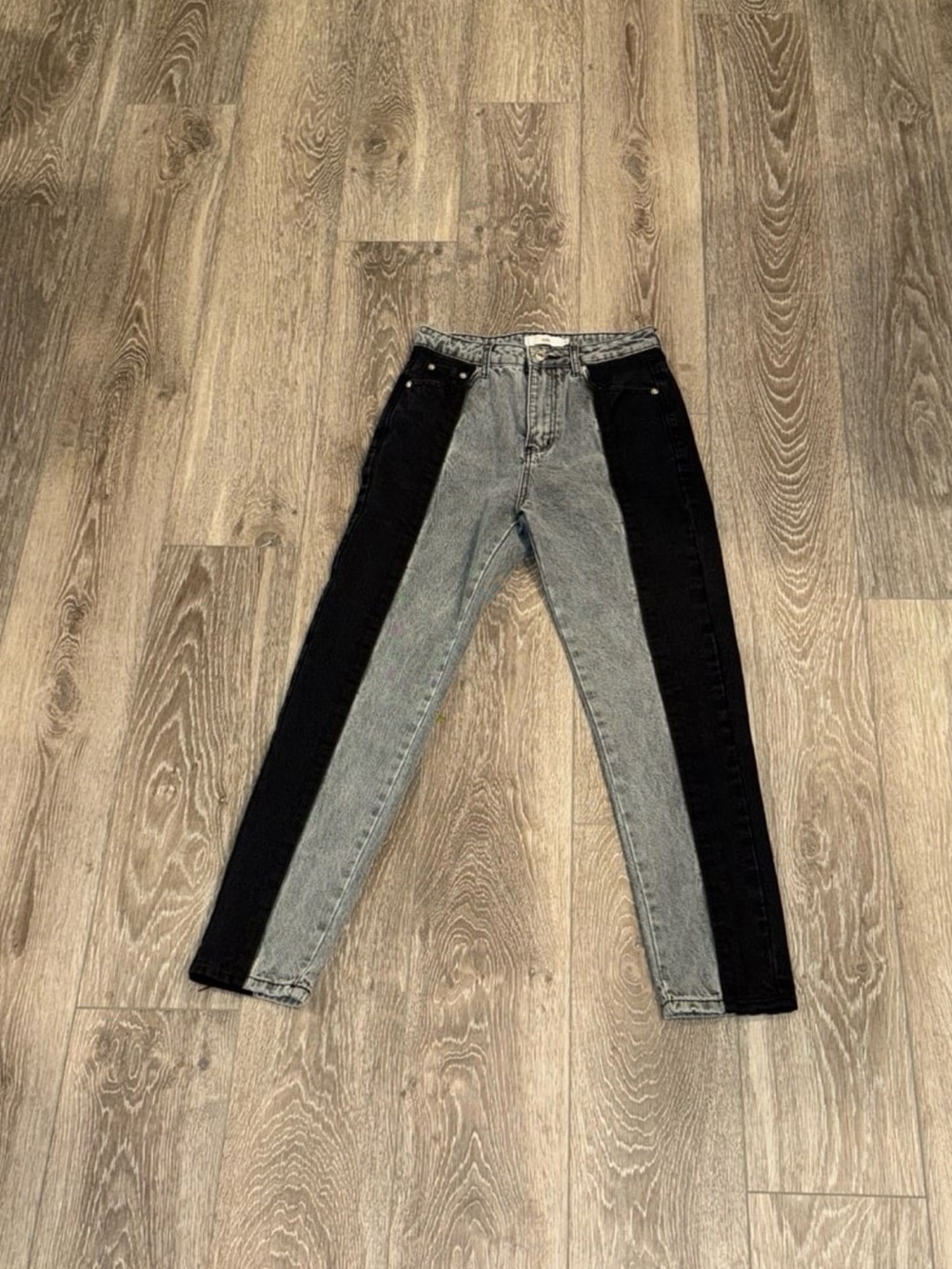 Adika Black & Gray Colorblock Cotton Straight Leg Jeans